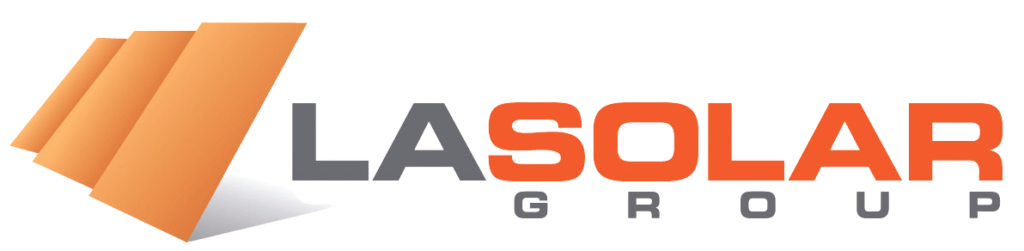 LA Solar Group logo with stylized orange solar panels and text