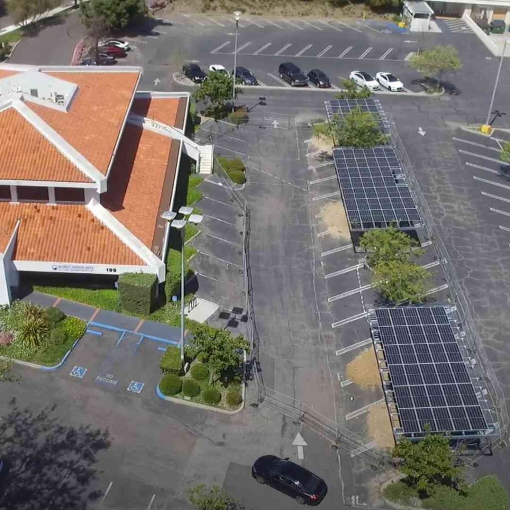Aerial photo of LASG carport installation
