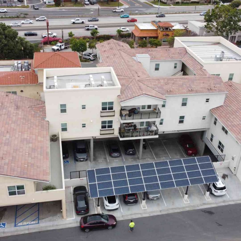 Solar carport aerial view